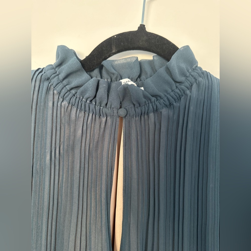 SAMSOE SAMSOE Lady Is Blouse Midnight Navy XS Pleated Keyhole Top - Picture 7 of 9